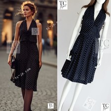 CHANEL 89S Vintage Navy Gray Wool Dot Print Dress by Karl Lagerfeld 34 36 US2 4