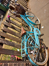 Blue Step-Through Women’s City Bike 26in 1-Speed Basket Rack Mudguards