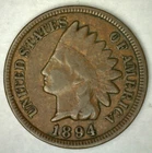 1894 Indian Head Bronze One Cent 1c US Penny FINE Condition 1c Coin