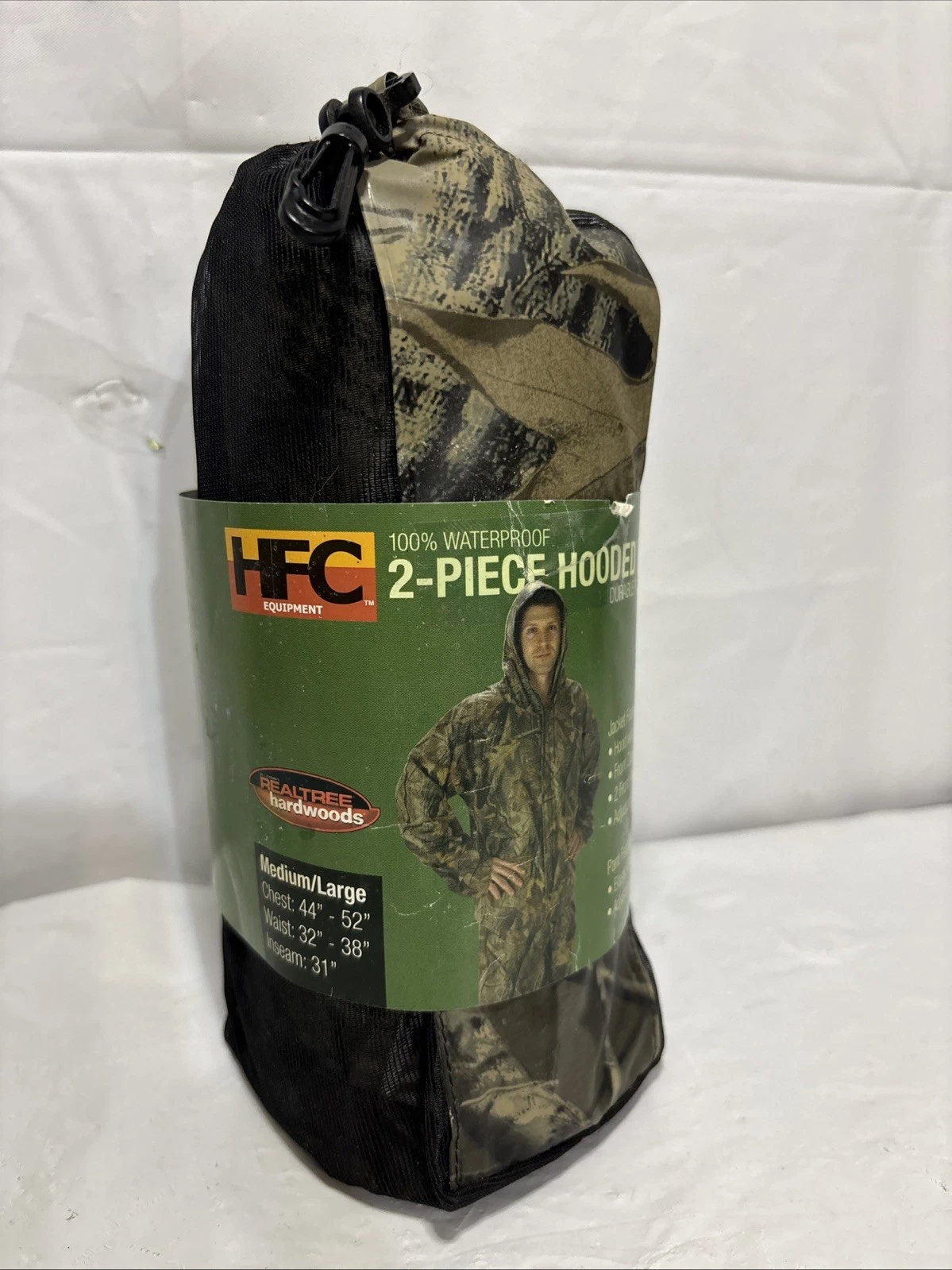 Realtree Hardwoods Camouflage Rain Suit Waterproof Hooded Jacket Pants MD/L HFC
