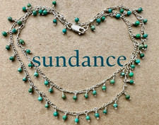 NEW 248 Sundance 16" Turquoise Sterling Silver Handmade Beaded Dangle Necklace