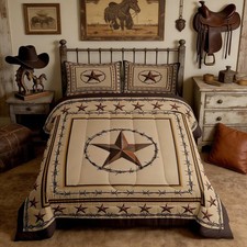 Western Texas Star Comforter Set Queen Size,Cowboy Rustic Farmhouse Bedding S...