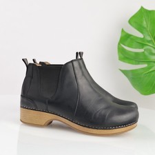 Dansko Womens Becka Boot Size 40 9.5 Black Leather Chelsea Clog Booties Platform