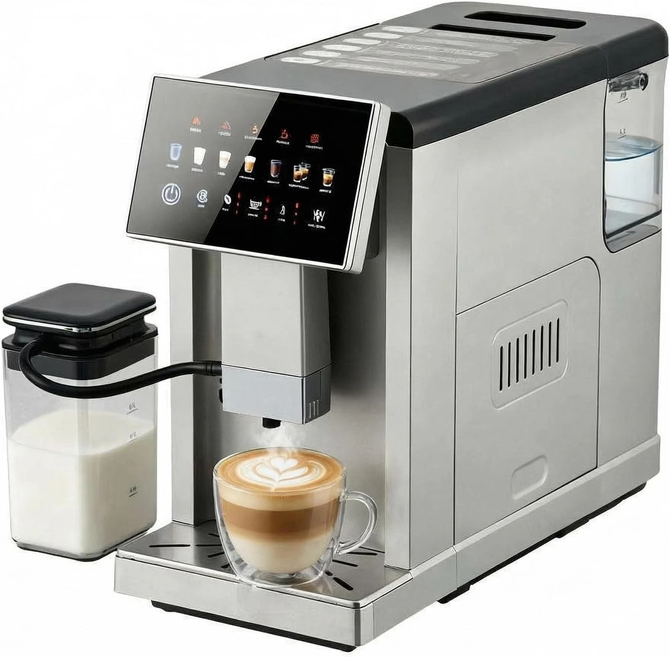 Automatic Espresso Machine with Grinder & Frother, 20 Bar Dual Boiler, Silver