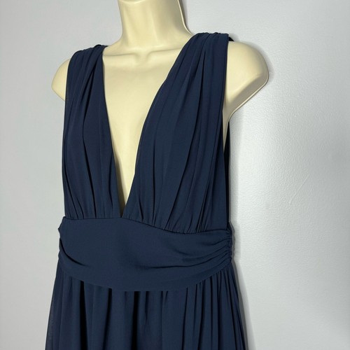 Lulu's Heavenly Hues Navy Blue V Neck Maxi Dress Bridesmaid Woven Prom L New - Picture 8 of 17