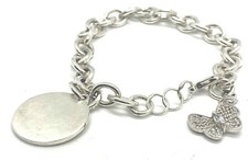 Butterfly Circle Tag Charm Cable Chain Sterling Silver 925 Bracelet 8" Cute
