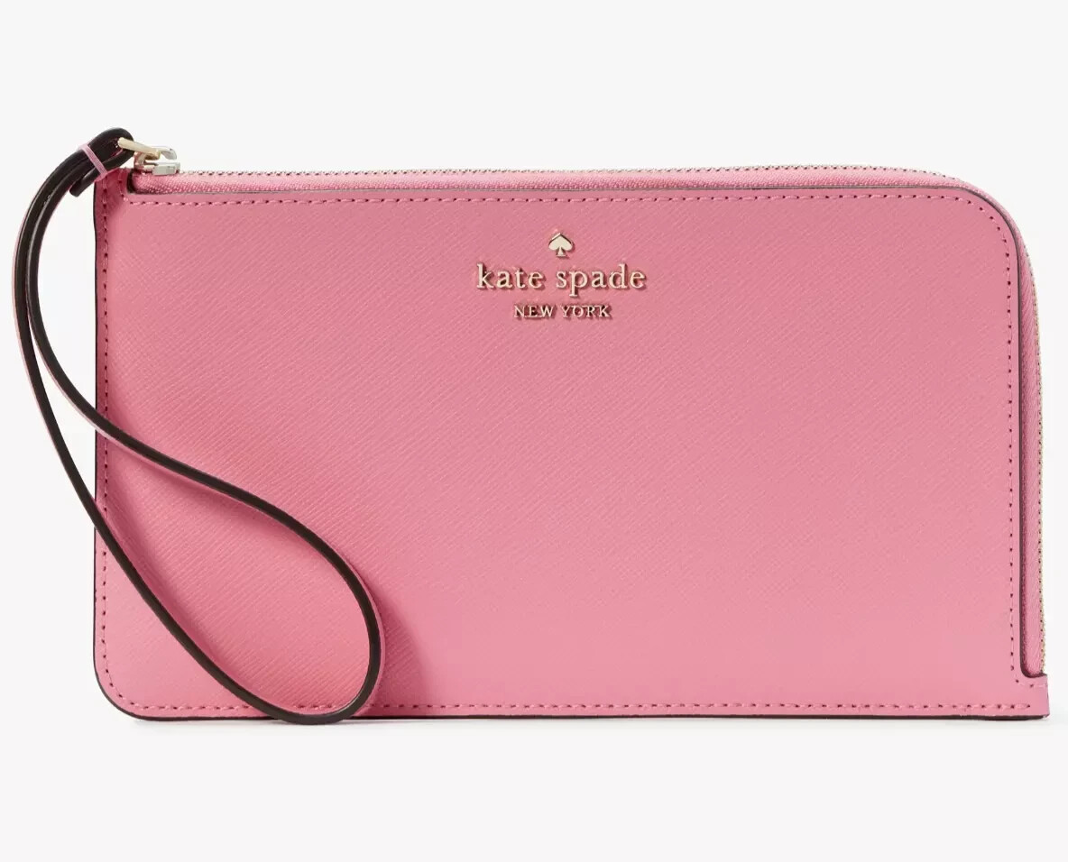 Kate Spade Lucy Blossom Pink Leather Medium L-Zip Wristlet KD546