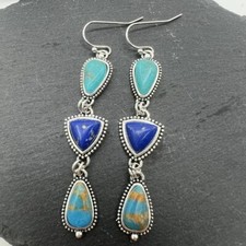 Handmade Boho vintage synthetic lapis lazuli turquoise gemstone Dangle Earrings