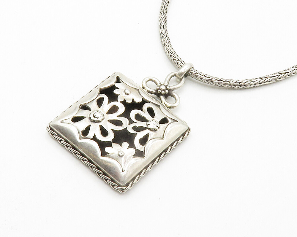 925 Sterling Silver Vintage Shiny Flower Cutout Wheat Chain