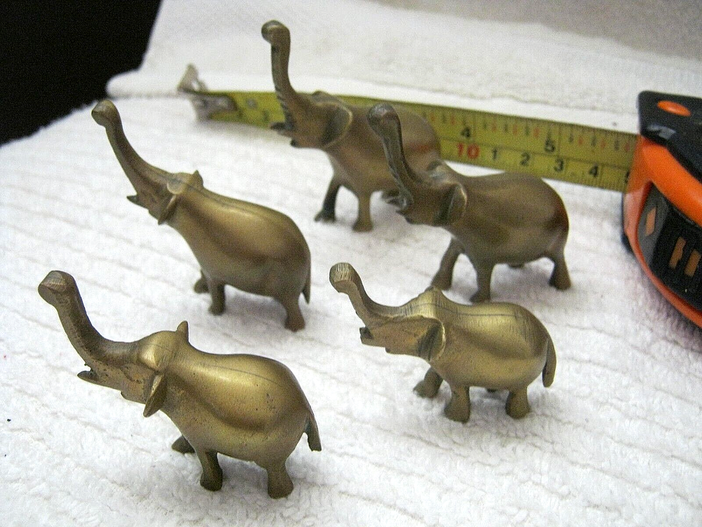 Brass Elephants Good Luck Trunk Up Elephant Figurines 6.4 oz.