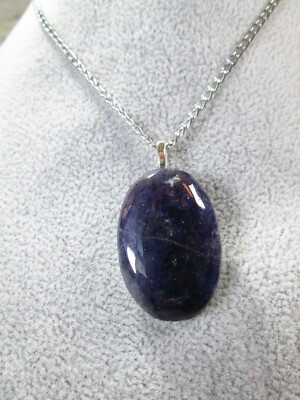Oval Purple Quartz-Type Pendant Necklace w/ 22'' Silver Plated Curb Chain / E