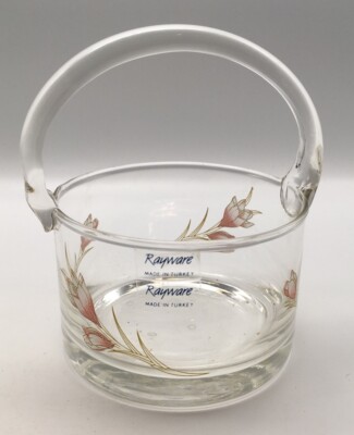Rayware Glass Flower Basket Gold Decorative Vase 4'' Vintage Style Display