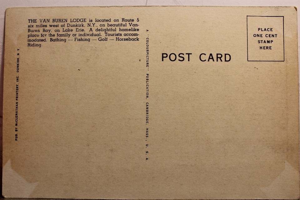 New York NY Dunkirk Van Buren Bay Lodge Postcard Old Vintage Card View