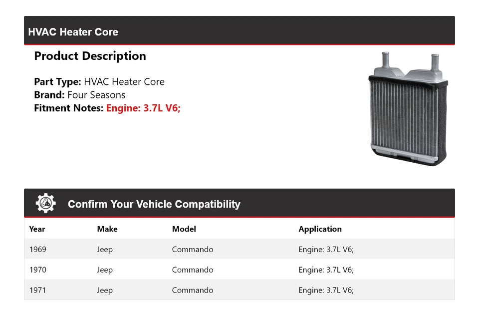 For 1969-1971 Jeep Commando 3.7L V6 HVAC Heater Core 4 Seasons 1970 - Image 2 of 4