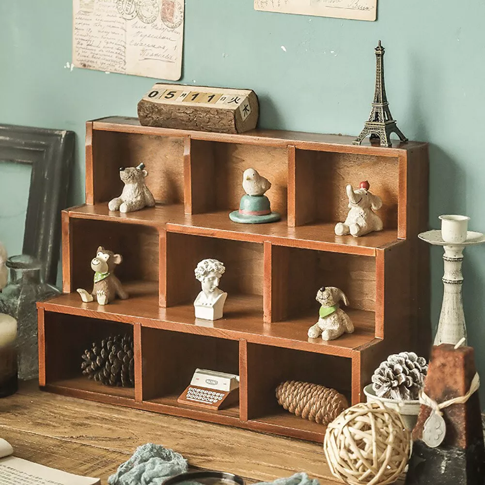 Vintage Small Wooden Storage Cabinet Rustic Cupboard Desktop Display Shelf Rack