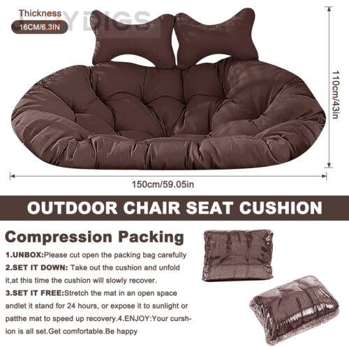 2 Persons Hammock Swing Chair Cushion w/Headrest Detachable Hanging Chair Pads - Picture 66 of 69