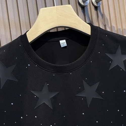 T-Shirt Uomo Lusso Stelle Diamanti Strass Moda Nera Nuova Alta Qualità - Foto 2 di 7