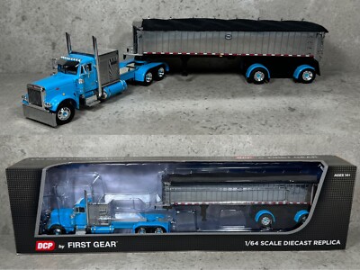1/64 Peterbilt 379 w/ MAC Coal End Dump Trailer Cyan/Chrome DCP by First Gear