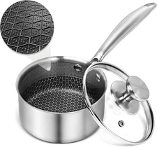 Hybrid Nonstick 1 Quart Stainless Steel Saucepan With Glass Lid Induction Sauce 