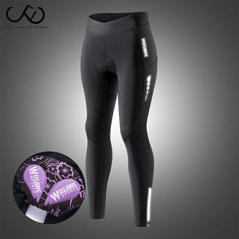 WOSAWE Women Reflective Cycling Long Pants 4D Gel Padded Road Bike