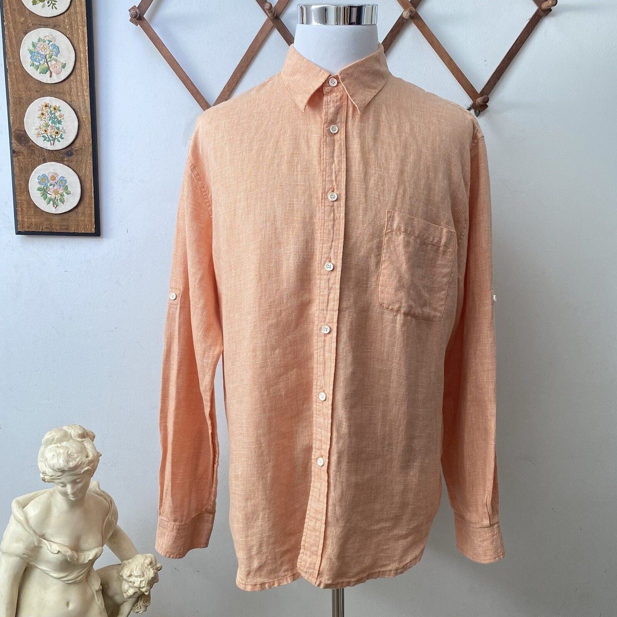 Island Republic 100% Linen Casual Button Up Shirt With Pocket Mens XL
