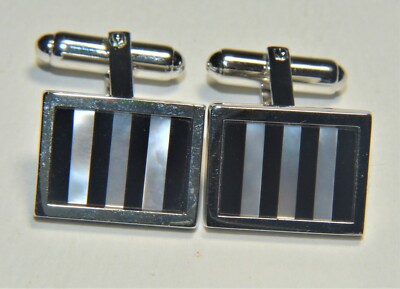 Designer Water E Hayward WEH Sterling Onyx & Mother Of Pearl Cuff Links