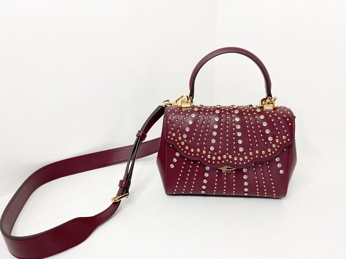 Michael Kors Ladies Crossbody Bag With Stone Studs Mini Oxblood Burgundy NEW