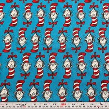 Dr Seuss The Cat In The Hat Robert Kaufman Blue Cotton Fabric by the HALF YARD
