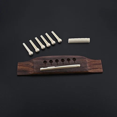 Acoustic Guitar Rosewood Bridge 6Pcs Pins Nut Saddle End Pin