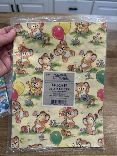 Vintage Gibson Gift Wrap BIRTHDAY Koala Bears Race 2 Big Sheets Per Pkg NIP! 80s - 第 5/7 張圖片