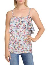 Moda NWT Made in Italy, Women's Blue Floral Ruffled Strappy Camisole, Medium
