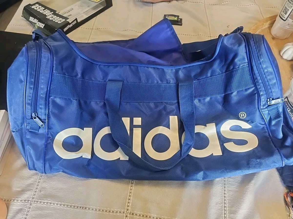 Vintage Blue Adidas Duffle Bag Gym Travel Retro Blue And White 