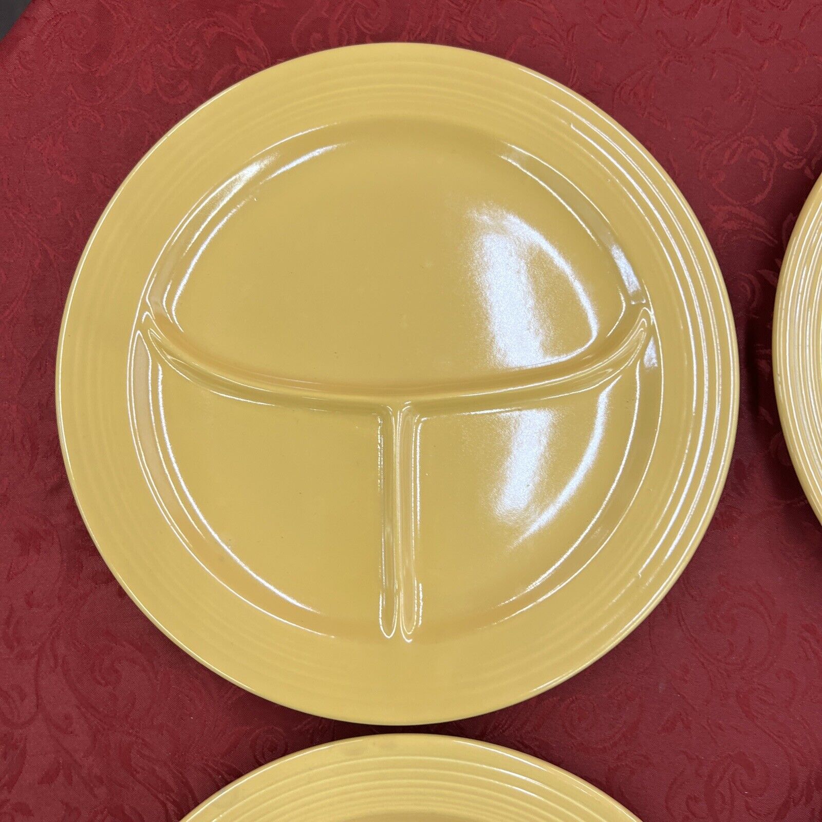 Vintage Fiestaware Yellow 10 1/2” Divided Plate Fiesta HLC USA  Set Of 4 EUC