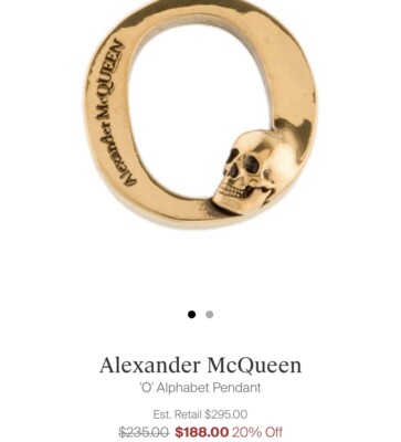Alexander McQueen Alphabet Skull Sneaker Charm Gold “Letter