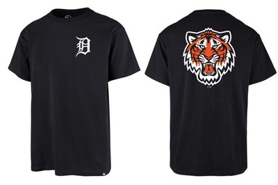 MLB Detroit Tigers T-Shirt Backer Echo Cooperstown Navy Vintage Logo Baseball