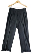 ST JOHN Collection Black Wool Blend Pleat Front Cuffed Hem Trouse Pant Size 8