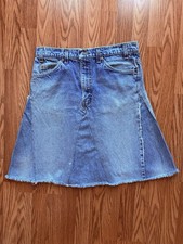 Vintage 90s DIY Reconstructed Levi's 505 Orange Tab Denim Skirt Made in USA sz L