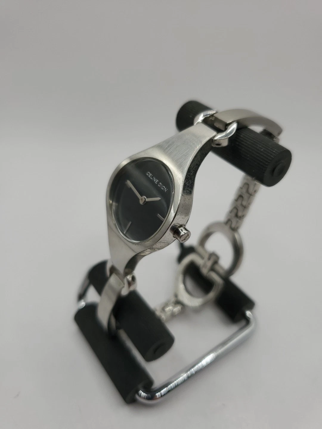 Orologio Celine Dion Donna Moda Quarzo 25mm Tondo Tono Argento Bracciale Cinturino