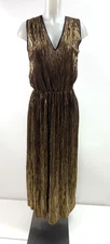 Max & Co Max Mara NWT Sleeveless V-Neck Metallic Gold Fit & Flare Dress Size XS
