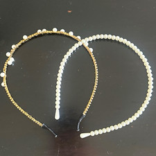 2 Pack Women  s White Faux Pearl  Rhinestone Gold Tone Headbands, Classic