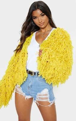 NWT Pretty Little Things Lime Shaggy Knit Cropped Cardigan Size S