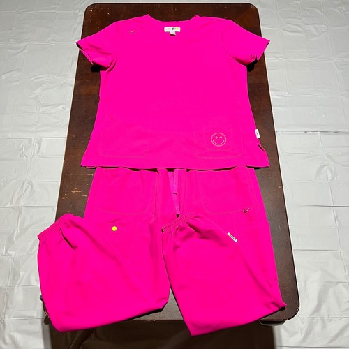 Koi x Smiley World Hot Pink Scrub Set V-Neck Top and Jogger Pants Womens Large