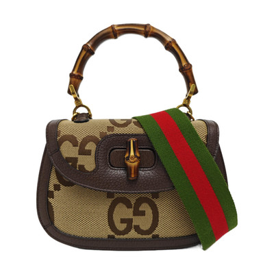 Gucci Bamboo 1947 Jumbo Double G Logo Canvas And Leather - Excellent #G069TX