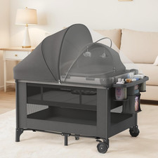 4-in-1 Baby Bassinet: Playard, Napper, Changing Table, Mosquito Net Toys