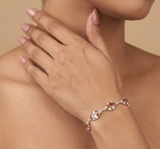 925 Sterling Silver Peach Morganite Gemstone Handmade Jewelry Chain Bracelet