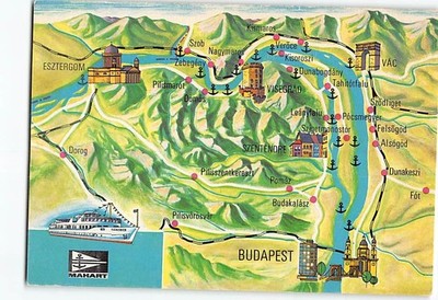 Postcard Map and Attractions of Budapest Hungary