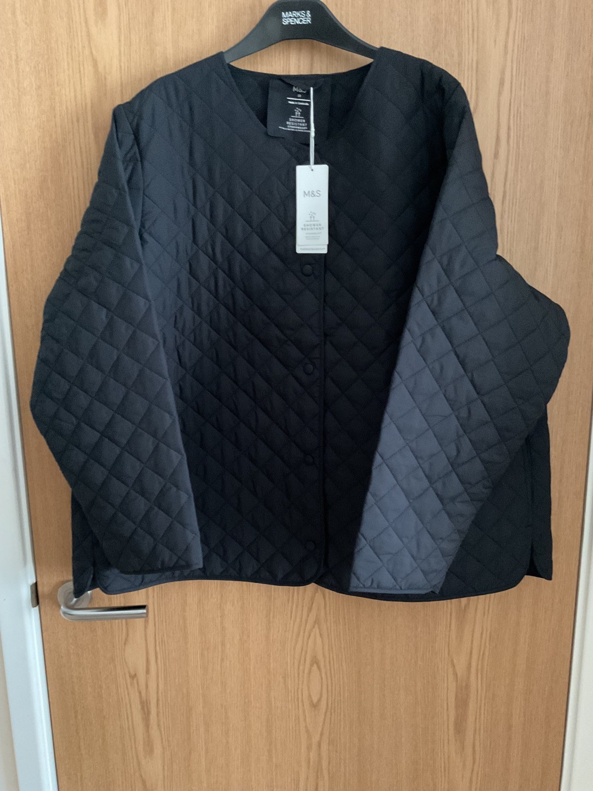 M&S Womens Black Quilted Water Resistant Thermowarmth Coat Size 22 UK New With Tags