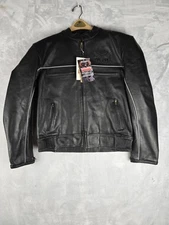 Mens Leather Jacket Small Black Deadstock Road Reflector JB-11 New with Tags