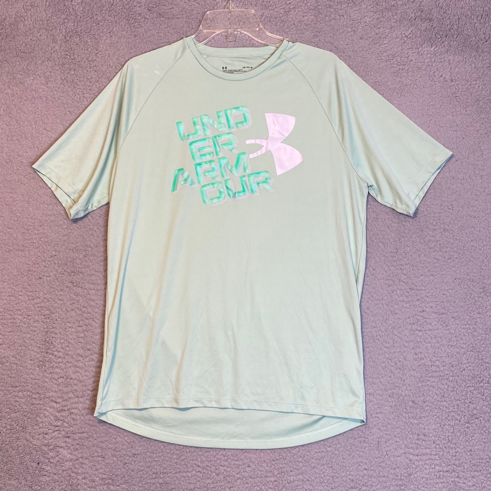 Under Armour Mens Large T Shirt Athletic Training Loose Fit Activewear Mint