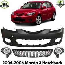 Front Bumper Cover Primed Fog Lights Kit For 2004-2006 Mazda 3 Hatchback